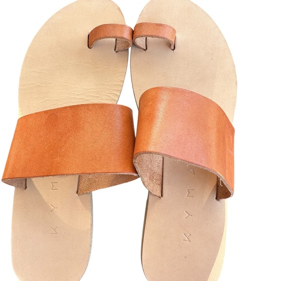 KYMA LEIPSOI Women Leather Flat Sandals Made in Greece‎ (Natural/Tan) Size 39 EU - Picture 1 of 6